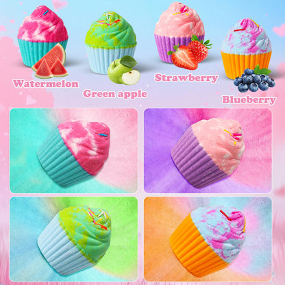 Santrela Cupcake Bath Bombs for Kids – 8-Pack Gift Set with Surprise Jewelry Inside