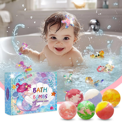 Santrela Kids Bath Bombs with Surprise Inside – 12pc Gift Set with Mermaid Toys & Hair Clips