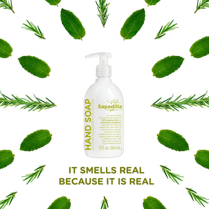 Sapadilla Rosemary + Peppermint Liquid Hand Soap | 12 oz x2 Pack – Plant-Based, Biodegradable