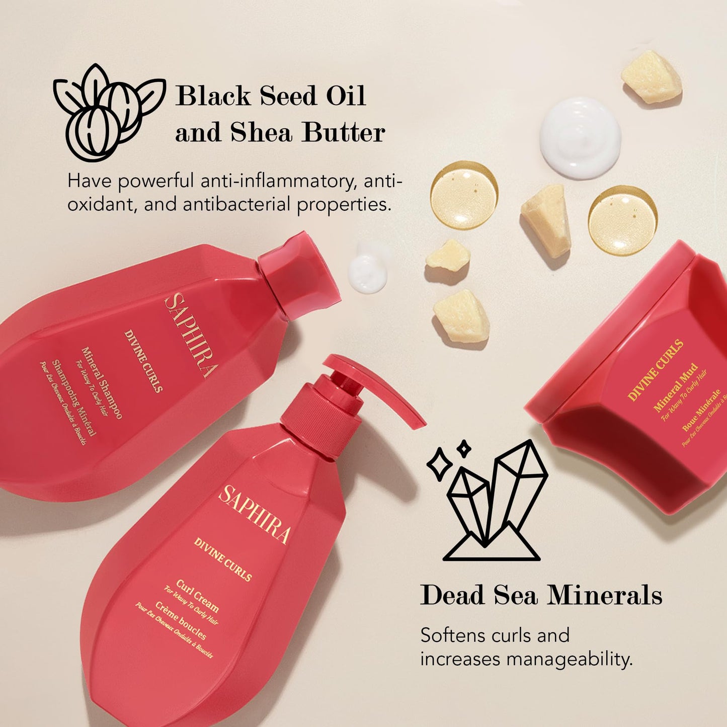 Saphira Divine Curls Kit – Shampoo, Mud, and Curl Cream for Curly Hair
