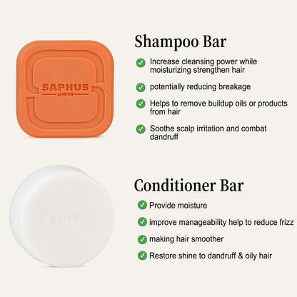 SAPHUS Argan Oil Shampoo & Conditioner Bar Set – Sulfate-Free, Citrus Orange, For Curly Dry Hair