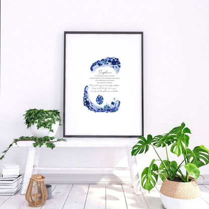 Sapphire Birthstone wall art print
