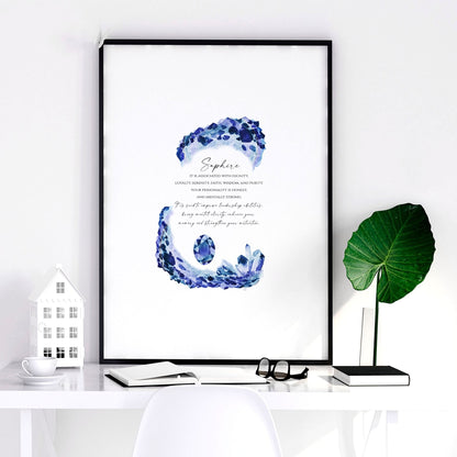 Sapphire Birthstone wall art print