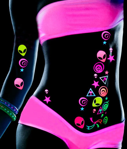 Sasswear Blacklight Body Stickers – 40 Neon Stars for Raves, Festivals & Glow Parties (Alien)