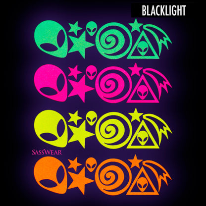 Sasswear Blacklight Body Stickers – 40 Neon Stars for Raves, Festivals & Glow Parties (Alien)