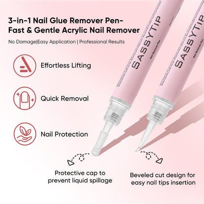 SASSYTIP Nail Glue Remover Pen – Acetone-Free, 30-Second Quick Removal (2 PCS)