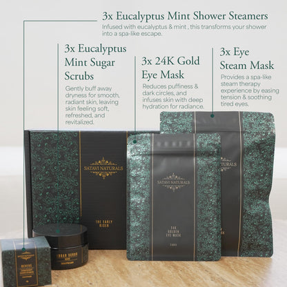 Satavi Naturals Spa Gift Set for Women | Eucalyptus Mint Aromatherapy Shower Steamers & 24K Gold Eye Masks