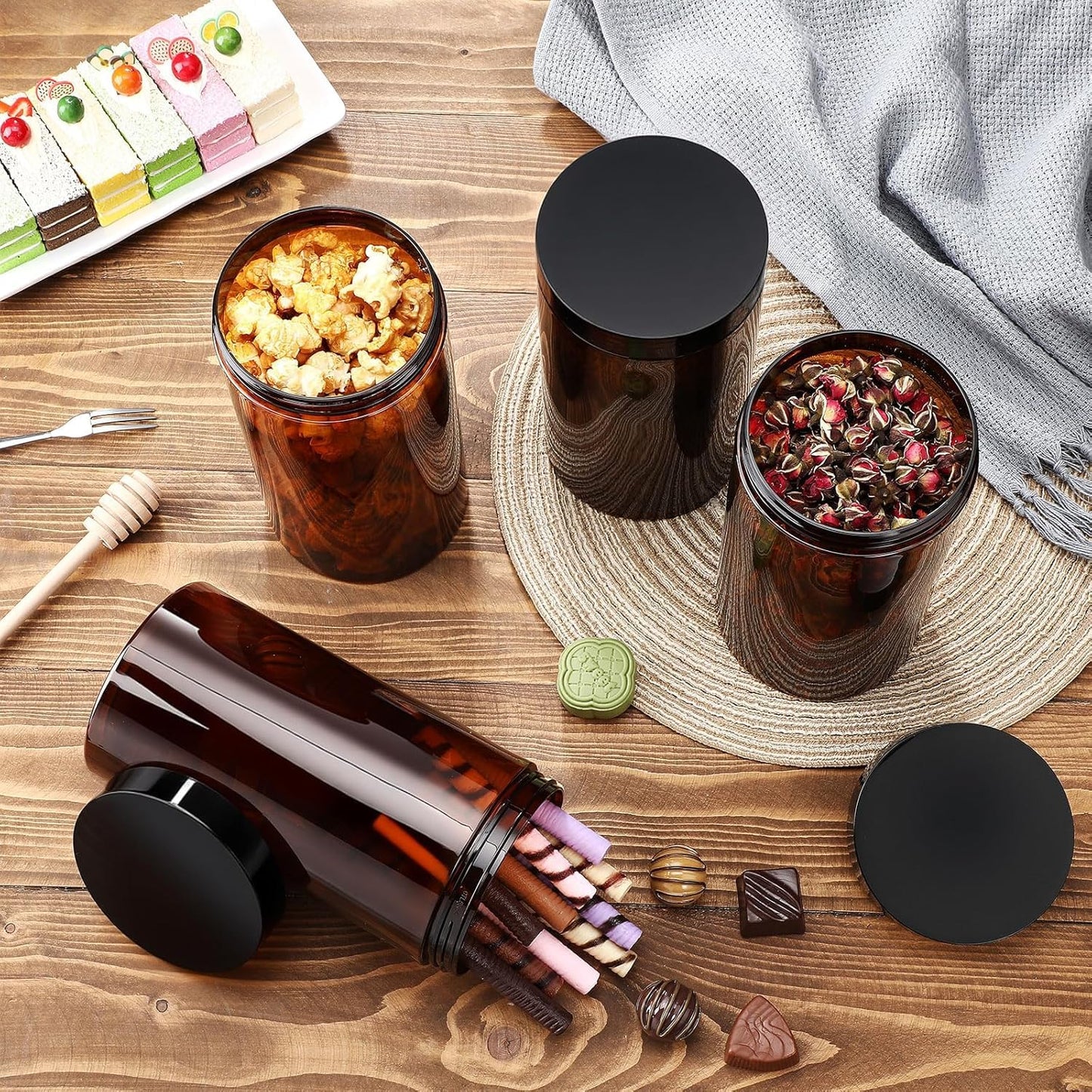 SATINIOR 12 Pack 32 oz Amber Plastic Jars with Lids – Airtight Travel Containers