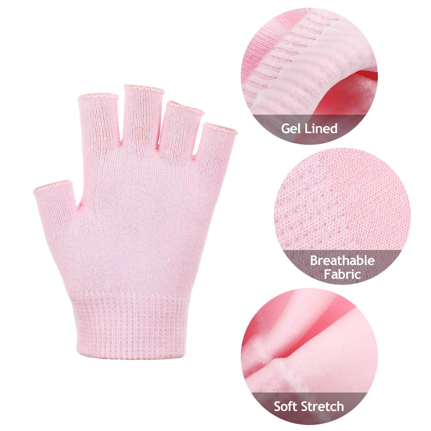 SATINIOR 2 Pairs Fingerless Moisturizing Gloves – Cotton Soft Moisturizing Gloves (Pink & Black)