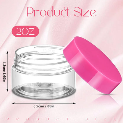 SATINIOR 36-Pack 2oz Plastic Jars with Lids – Wide Mouth, Airtight, Reusable Containers for Lotions, Creams, Ointments, Travel (Pink)