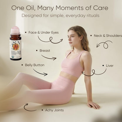 SATREE Organic Castor & Frankincense Oil with Rose Quartz Rollerball – USDA Roll-On