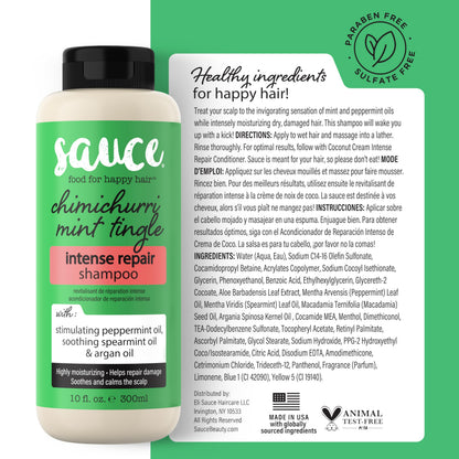 SAUCE Beauty Intense Repair Shampoo – Chimichurri Mint Tingle, Argan Oil, Paraben & Sulfate Free (10 fl oz)