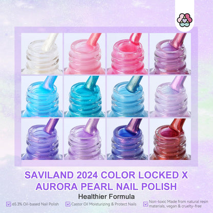 SAVILAND Pearl Nail Polish Set – 12 Aurora Shimmer Colors + Base & Top Coat