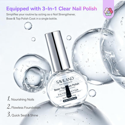 SAVILAND Quick-Dry Aurora Nail Polish Kit | 6+1 Colors, 12-Free, 60–120s Dry, 3-in-1 Base Top Coat + Cuticle Oil
