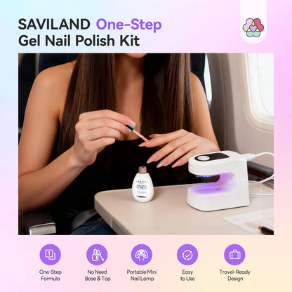 SAVILAND One-Step Gel Nail Polish Kit – Sheer Jelly Nude 5-in-1, Quick-Cure UV Lamp, Home DIY Manicure