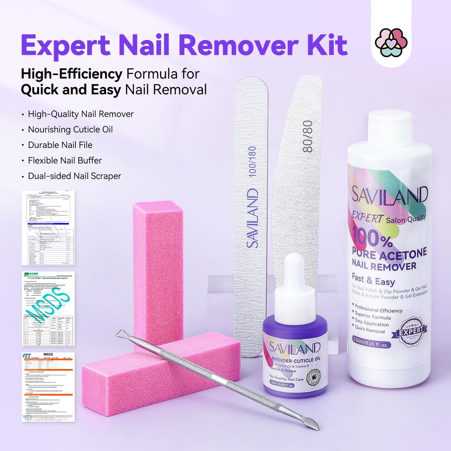 SAVILAND Pure Acetone Nail Polish Remover Kit – 8.45 oz for Gel, Dip Powder & Acrylic Nails