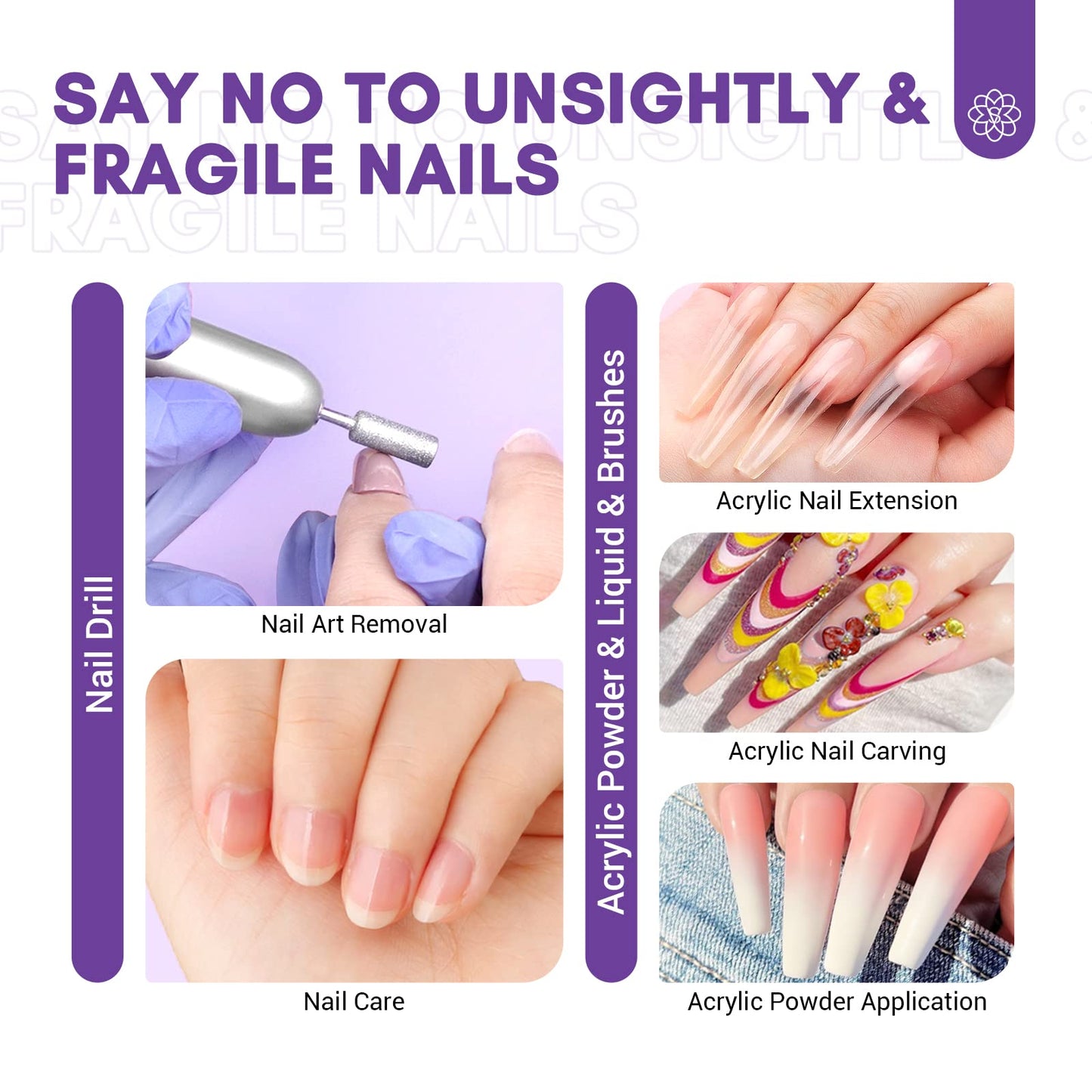 SAVILAND Acrylic Nail Kit with Drill Included – Clear, White & Pink Colors for DIY Nail Extensions