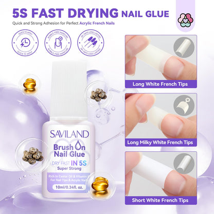 SAVILAND Acrylic Nail Kit – Keratin Powder, Castor Oil, Nail Primer, French Tips & Rhinestones