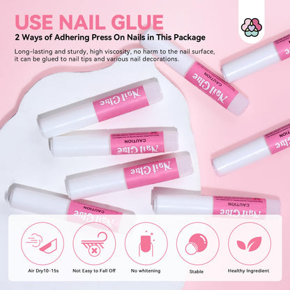 SAVILAND 20PCS Press On Nail Tool Kit — Nail Prep Kit with Glue, Tabs, Files, Sticks | Portable Salon Essentials