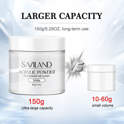 SAVILAND White Acrylic Nail Powder 150g – Large Capacity for DIY & Salon Use (No Lamp Needed)