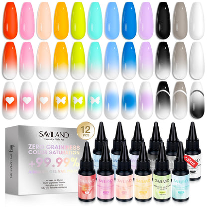 SAVILAND Airbrush Gel Nail Polish Set – Hema-Free, 30ml, No-Dilution, 12 Colors for Nail Art