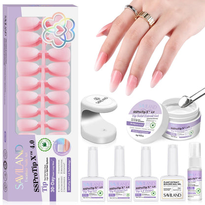 SAVILAND Almond Nail Tips – 96 Pcs, 16 Sizes, Pink White Ombre, 30 Days Wear