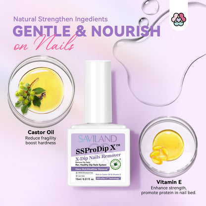SAVILAND Dip Powder Remover 2 Pcs – Gentle At-Home Nail Removal Kit with Cuticle Oil Pen & Tools