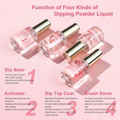 SAVILAND Dip Powder Liquid Set – HEMA-Free Base/Top Coat, Activator, Brush Saver, Nail Files (10 Pcs)