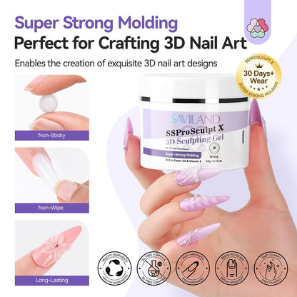 SAVILAND 60 g 3D Nail Gel – Strong Molding, No-Wipe White Sculpting Gel for 3D Nail Art