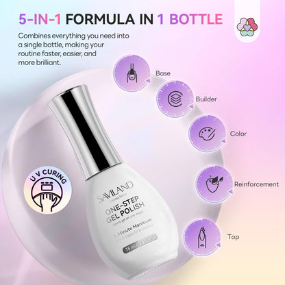 SAVILAND Glassy Cat Eye One-Step Gel Polish Kit – 5-in-1 Jelly Silver Magnetic Gel with Fast-Curing Mini UV Lamp (15ml)