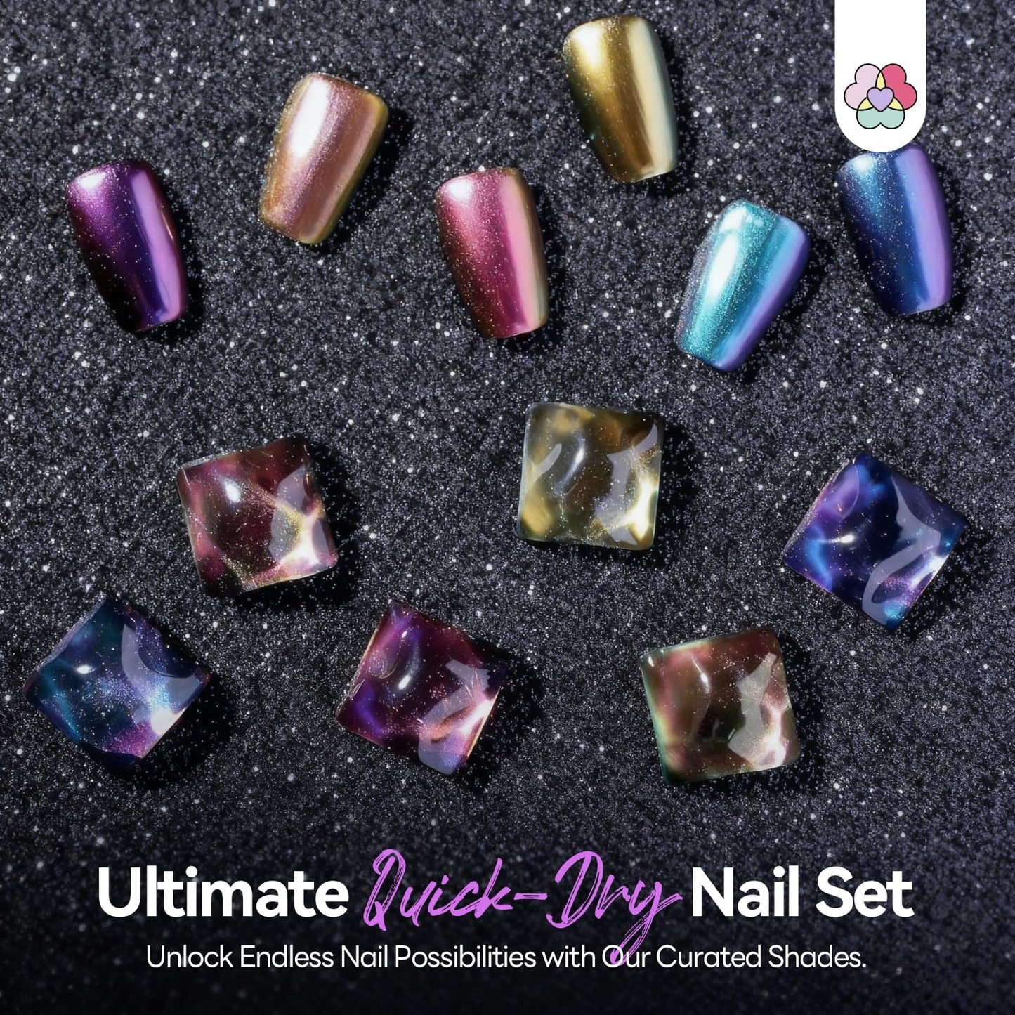 SAVILAND Chameleon Nail Polish Set – 6-Color Holographic Quick-Dry, 12-Free Metallic Chrome Nail Polish