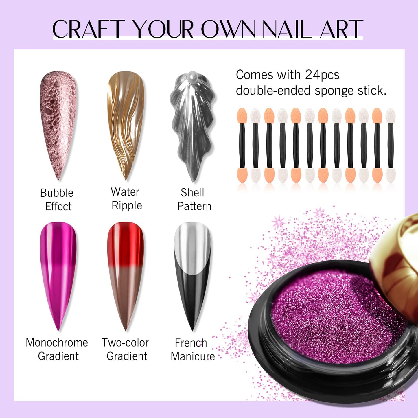 SAVILAND Chrome Nail Powder Set: 24 Metallic Colors for Gel, Acrylic & Nail Art