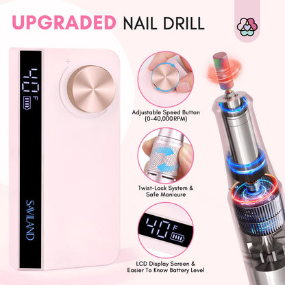 SAVILAND Professional Nail Drill – 40000 RPM Portable Electric Nail File for Salon & Home