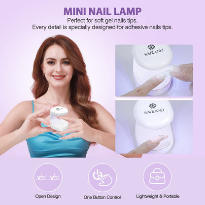 SAVILAND Gel Nail Kit with Drill – All-in-1 Beginner Nail Kit (0.5oz Glue, 500 Tips, Mini Lamp) | At-Home Salon