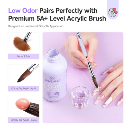SAVILAND EMA Monomer Nail Liquid 200ml – Low-Odor, MMA-Free, 3 Brush Kit
