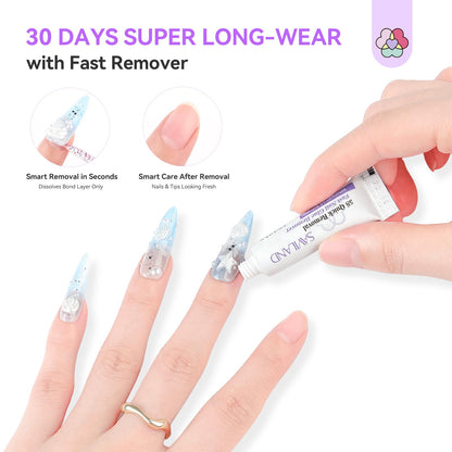 SAVILAND Solid Nail Glue Gel & Remover Kit — 10-Pack Travel-Ready Press-On Nails Tool Set