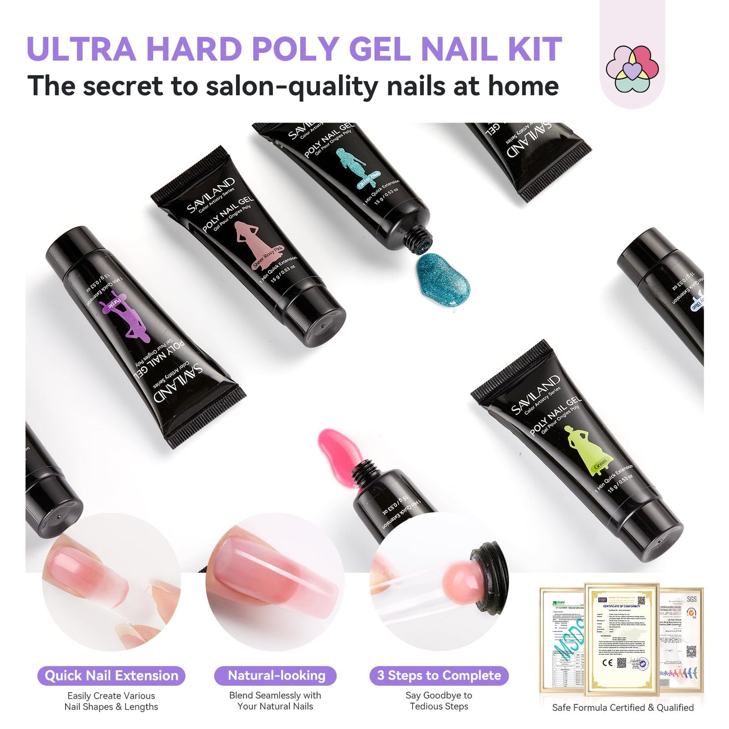 SAVILAND Poly Gel Nail Kit – 36 Colors Starter Set with Mini UV Lamp, Slip Solution & Tools