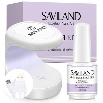 SAVILAND Gel Nail Glue with Lamp Duo – 15ml Glue + UV/LED Nail Lamp for DIY Extensions