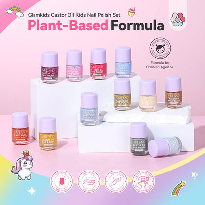 SAVILAND Glamkids 12-Color Quick-Dry Nail Polish Set – Water-Based Peel-Off, Non-Toxic for Kids 5–12