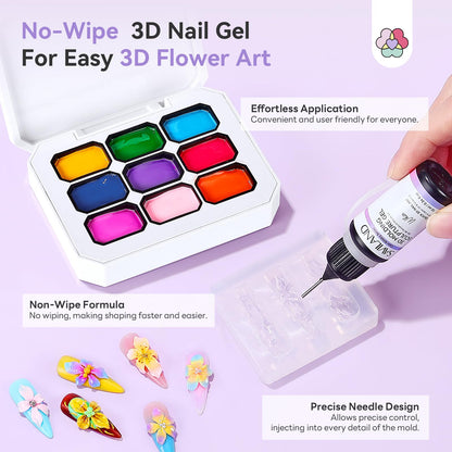 SAVILAND 3D Patting Gel Polish Kit: 9-Color Ombre & 3D Flower Mold