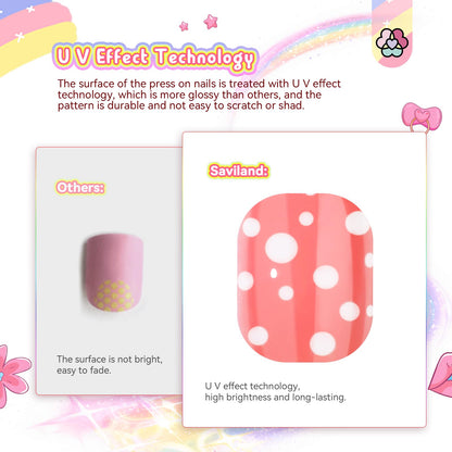 SAVILAND 168 Pieces Kids Press-On Nails – 7 Pack for Girls 8-12 | Glitter Short Full-Cover Nails
