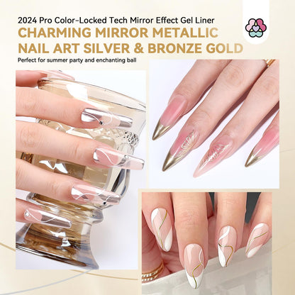 SAVILAND Metallic Gel Liner Nail Art – Silver & Gold Chrome 3D Mirror Gels (2x8ml)