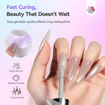 SAVILAND Glassy Cat Eye One-Step Gel Polish Kit – 5-in-1 Jelly Silver Magnetic Gel with Fast-Curing Mini UV Lamp (15ml)
