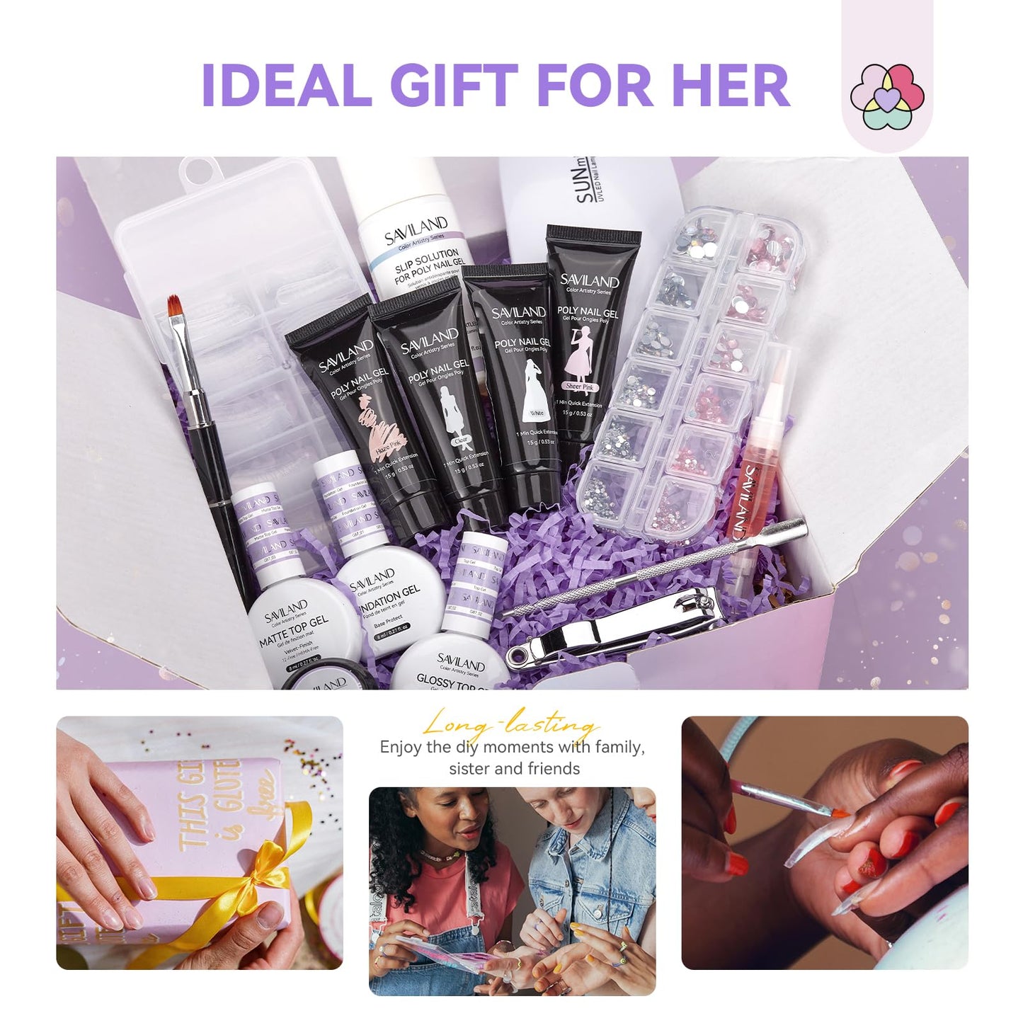 SAVILAND Poly Gel Nail Kit – 36 Colors Starter Set with Mini UV Lamp, Slip Solution & Tools