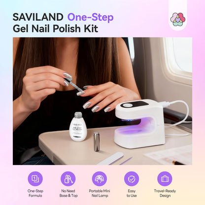 SAVILAND Glassy Cat Eye One-Step Gel Polish Kit – 5-in-1 Jelly Silver Magnetic Gel with Fast-Curing Mini UV Lamp (15ml)