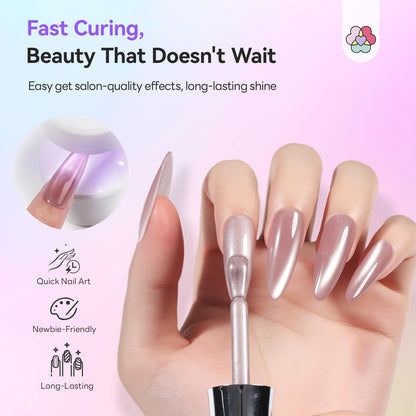 SAVILAND One-Step Gel Nail Polish Kit – Lilac Haze Cat Eye 5-in-1 Gel with Mini UV Lamp (15ml)