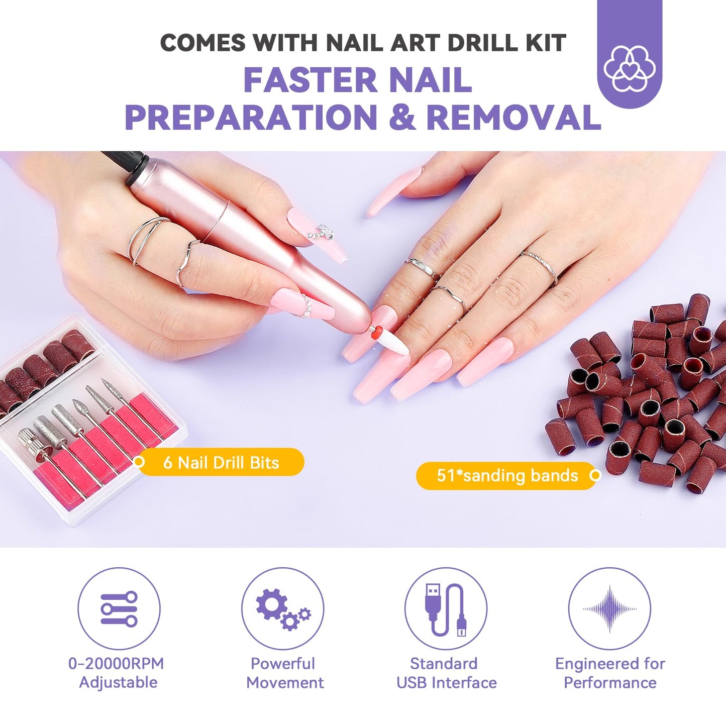 SAVILAND Gel Nail Kit with UV Light | At-Home Manicure Set with 500 Short Coffin Tips, 4-in-1 Glue, Drill & Mini Lamp