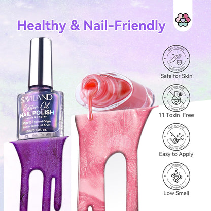 SAVILAND Pearl Nail Polish Set – 12 Aurora Shimmer Colors + Base & Top Coat