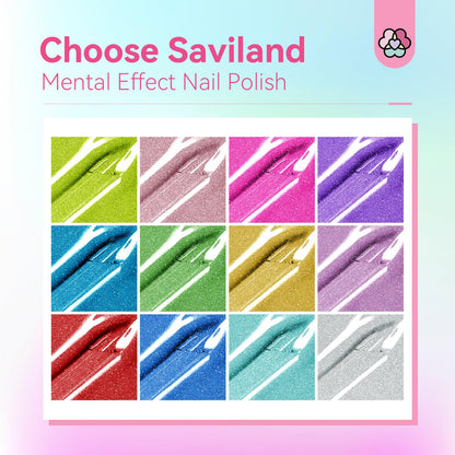 SAVILAND Metallic Nail Polish Set – Chrome, 12+2 Colors with Base & Top Coat