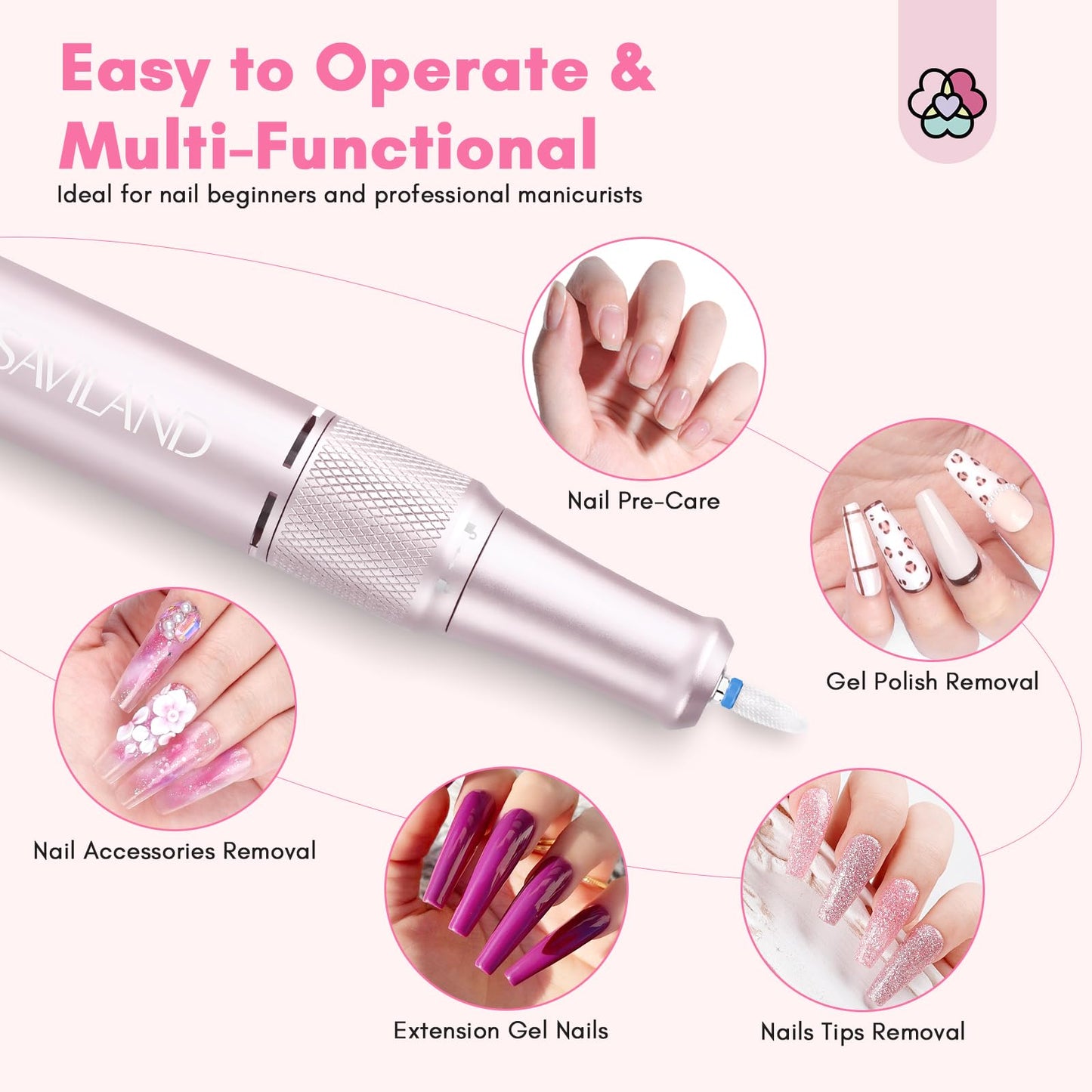 SAVILAND Professional Nail Drill – 40000 RPM Portable Electric Nail File for Salon & Home
